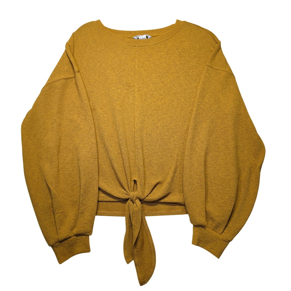 HM Women XS Mustard Yellow Front Tie Knit Oversized Ballon Long Sleeve Top